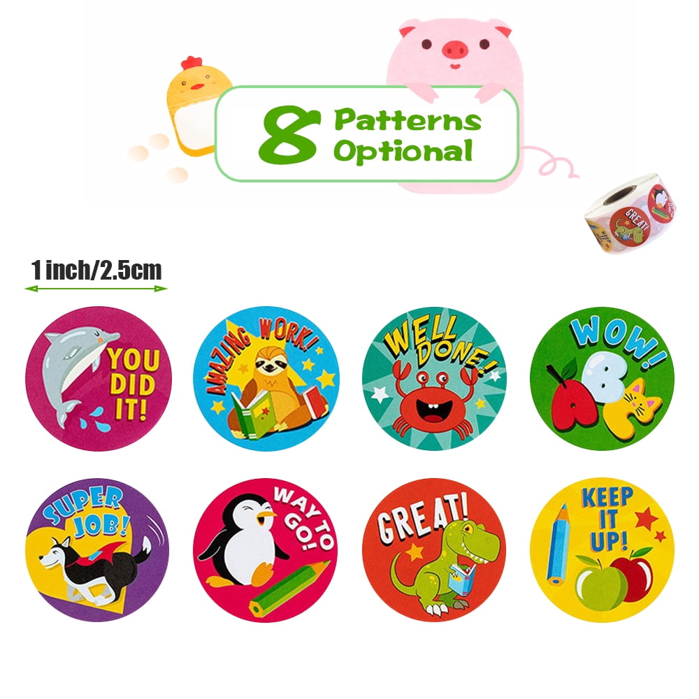 1000pcs Round Dinosaur Stickers for Kids Teacher Reward Stickers School  Supplies Animal Incentive Roll Sticker Potty Training Stickers for School