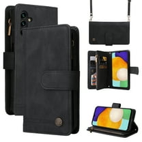 Feishell for Samsung Galaxy A13 5G 6.5 inch Zipper Wallet Case with Wrist Strap & Shoulder Strap,Premium PU Leather Magnetic Clasp Flip Holder Card Slots Crossbody Phone Case for Women Men,Black