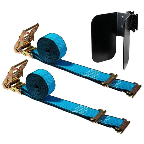 E-Track Wheel Chock & Strap Kit – 2PK 2" x 20' Tie Down E Track Straps with Spring E-Fittings, & E Track Motorcycle Wheel Chocks for Dirt Bikes, E-Track Accessories for Trailers