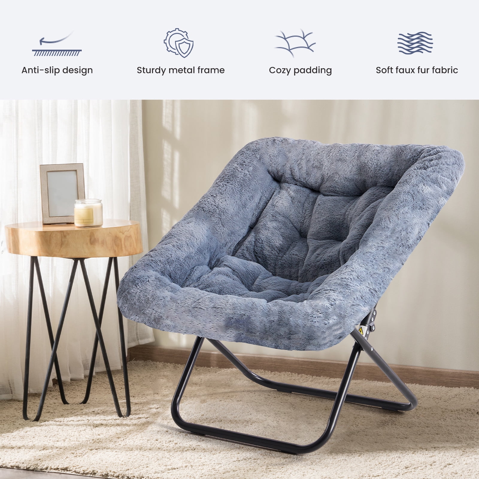 Comfy Faux Fur Folding Lounge Chair for Adults, Large Size Foldable