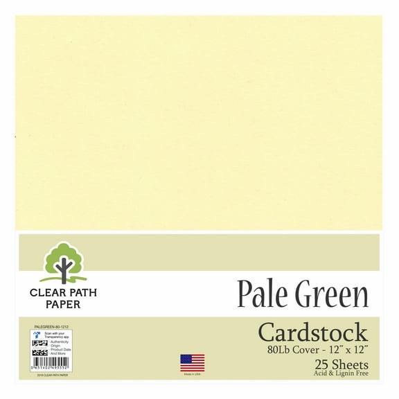 Pale Green Cardstock - 12 x 12 inch - 80Lb Cover - 25 Sheets - Clear Path Paper
