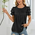 thumbnail image 2 of Sexlip Womens Swimsuit Set Ruffled Sleeve Cover Up Design Crew Neck Short Sleeve Casual Silhouette Sun Protection Fabric for Beach Wear Black M, 2 of 4