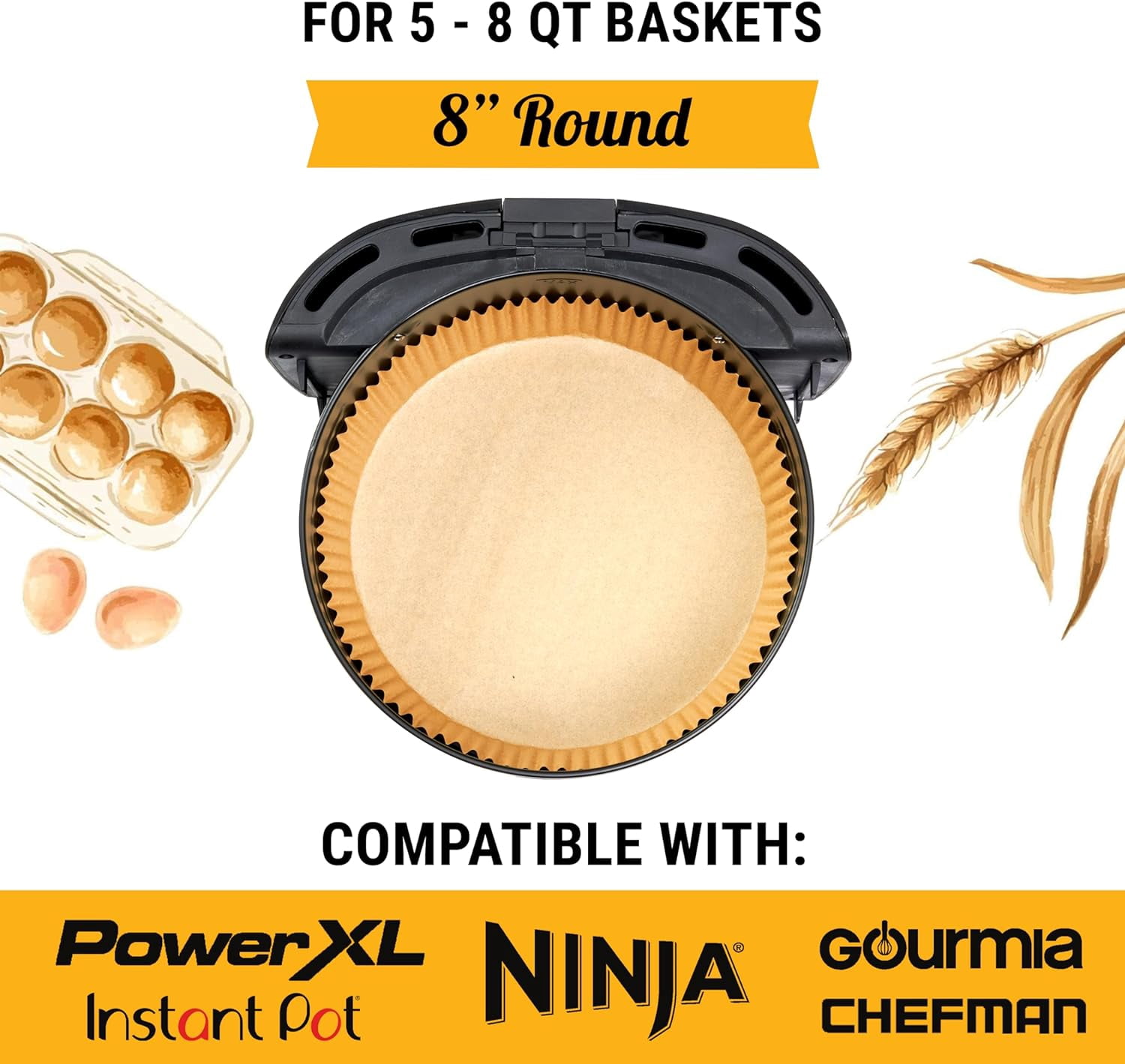 JJEAN-250 pcs Air Fryer Liners for Ninja, Round Disposable Airfryer Paper Liners \u2013 Non-Stick and Oil Proof for Easy Cleanup, Great for Oven, Pans & Baking \u2013 8 Inch for 5-8 qt Basket by