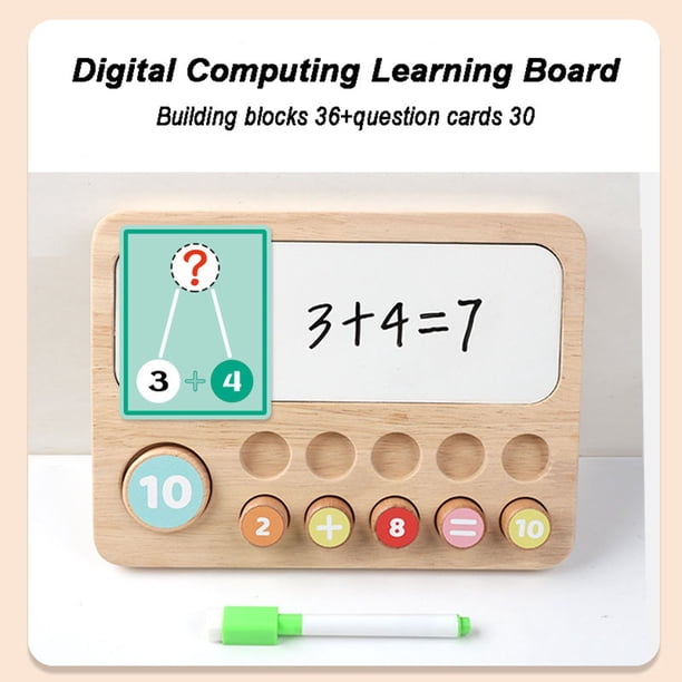 Juego de Aprendizaje del Alfabeto y Matemáticas Educativo con Bloques de Madera de Números y Letras, Tarjetas de Preguntas y Bolígrafo para el Aprendizaje en el Aula y en Casa