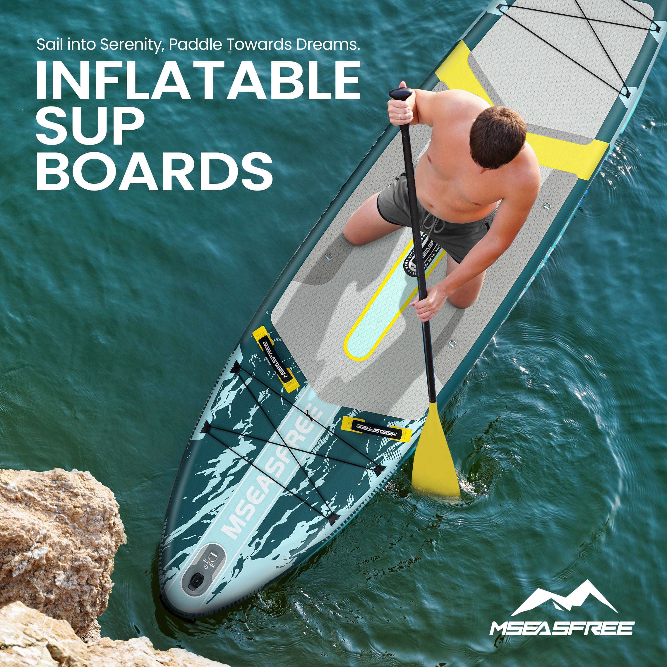 MSEASFREE 11.5 ft Inflatable Paddle Board All-Purpose Fishing Stand up Paddle Board with seat and Full SUP Accessories