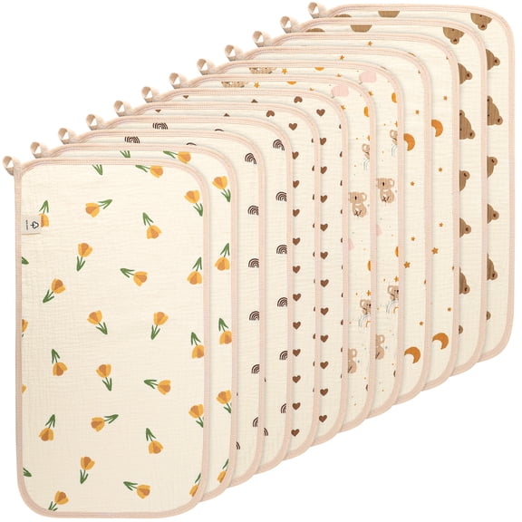 KABOER 12-Pack Large Baby Burp Cloths, Ultra Soft Absorbent 4-Layer Cotton Gauze Baby Washcloths, Multipurpose Drool Pads with Hanging Loops for Newborns, Great as a Baby Shower Gift 20" x 11"