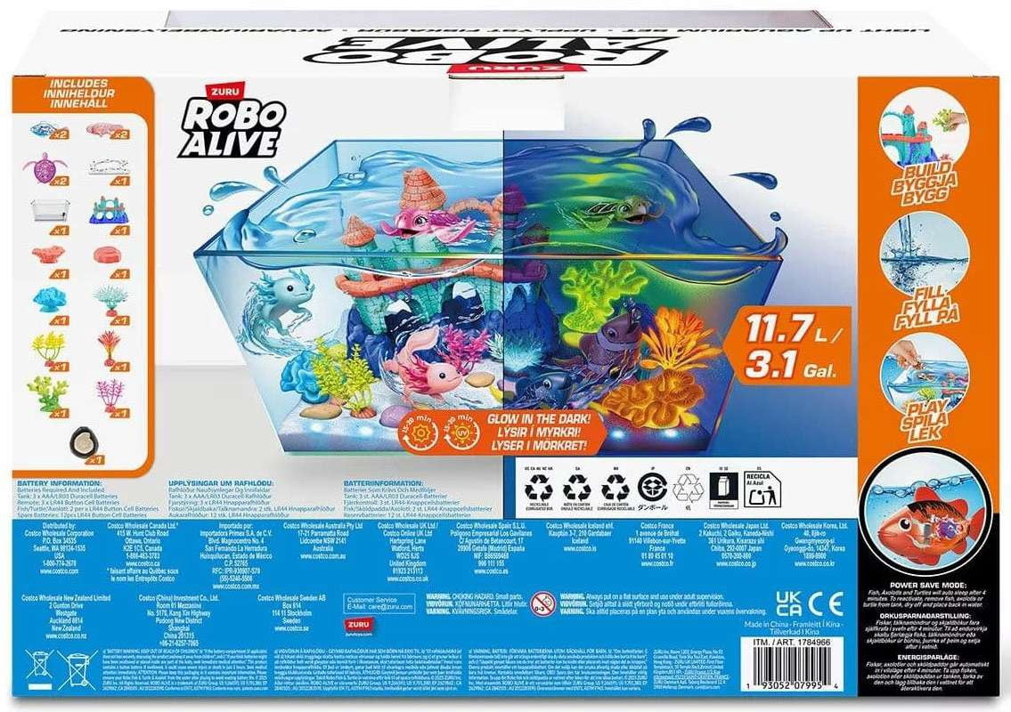 Robo Alive Light Up Aquarium Set 18-Piece Playset (Includes 2 Fish, 2 Turtles & 2 Axolotl)