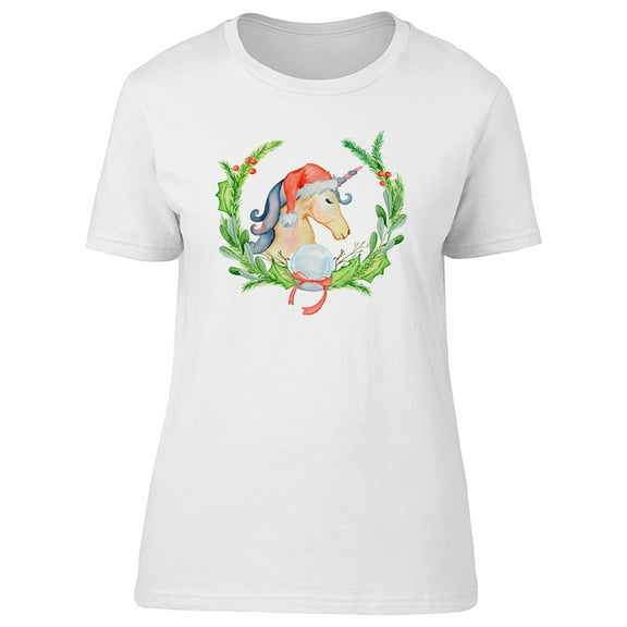 Unicorn In A Santa Hat T-Shirt Women -Image by Shutterstock, Female XX-Large