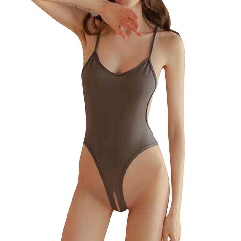 Pimfylm Halter Bodysuit For Women High Cut Halter Deep V Neck Lingerie  Floral Lace Bodysuit Plunge Teddy See Through Body Suit Grey One Size 