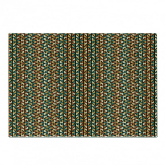 Geometric Cutting Board, Retro Colored Grid Pattern with Triangles Symmetric Graphic Tile Illustration, Decorative Tempered Glass Cutting and Serving Board, in 3 Sizes, by Ambesonne