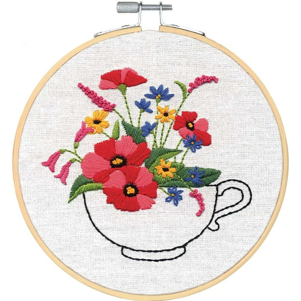 Dimensions® Teacup Bouquet Stamped Embroidery Kit