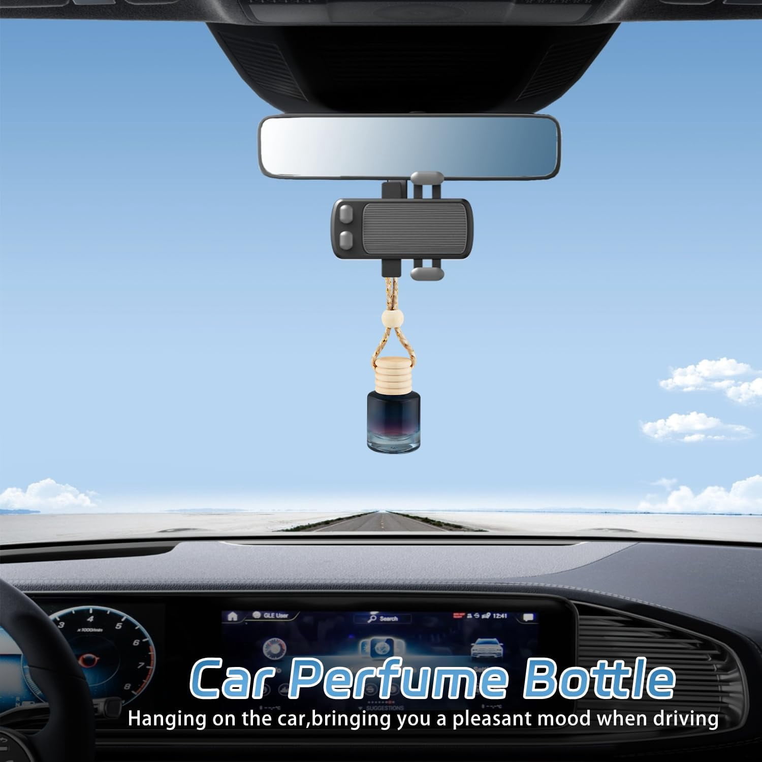 24-piece black car hanging air freshener empty glass diffuser pendant perfume bottle, for essential oil aromatherapy car interior decoration (cylindrical gradient black)