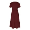 PXEVL Modest Dress for Women Elegant Flowy Short Sleeve Deep Plunge V
