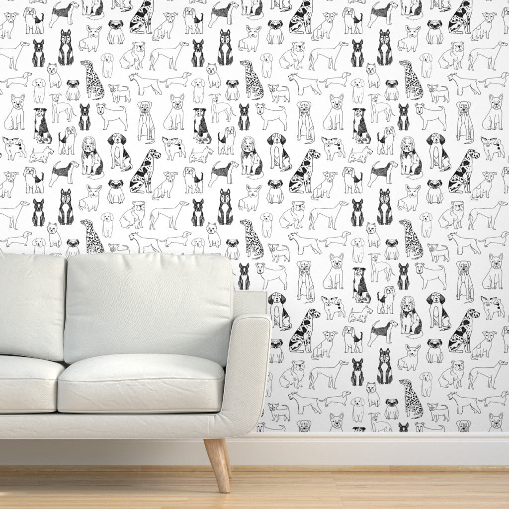 Black and White Dog Peel and Stick Removable Wallpaper 5196