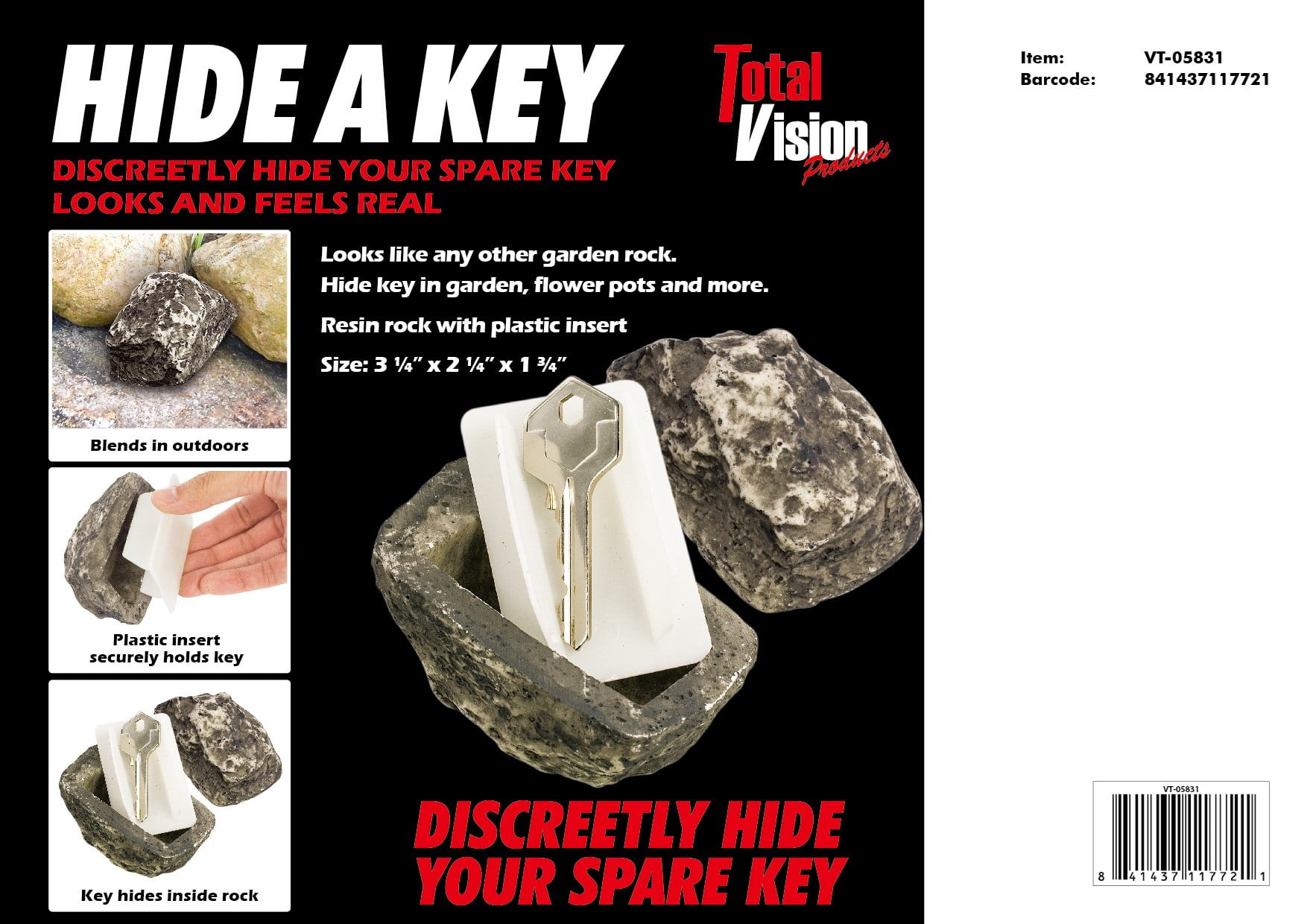 Hide-a-Key Realistic Looking Rock Safe Holder Outdoor Stone Look Spare Hider 