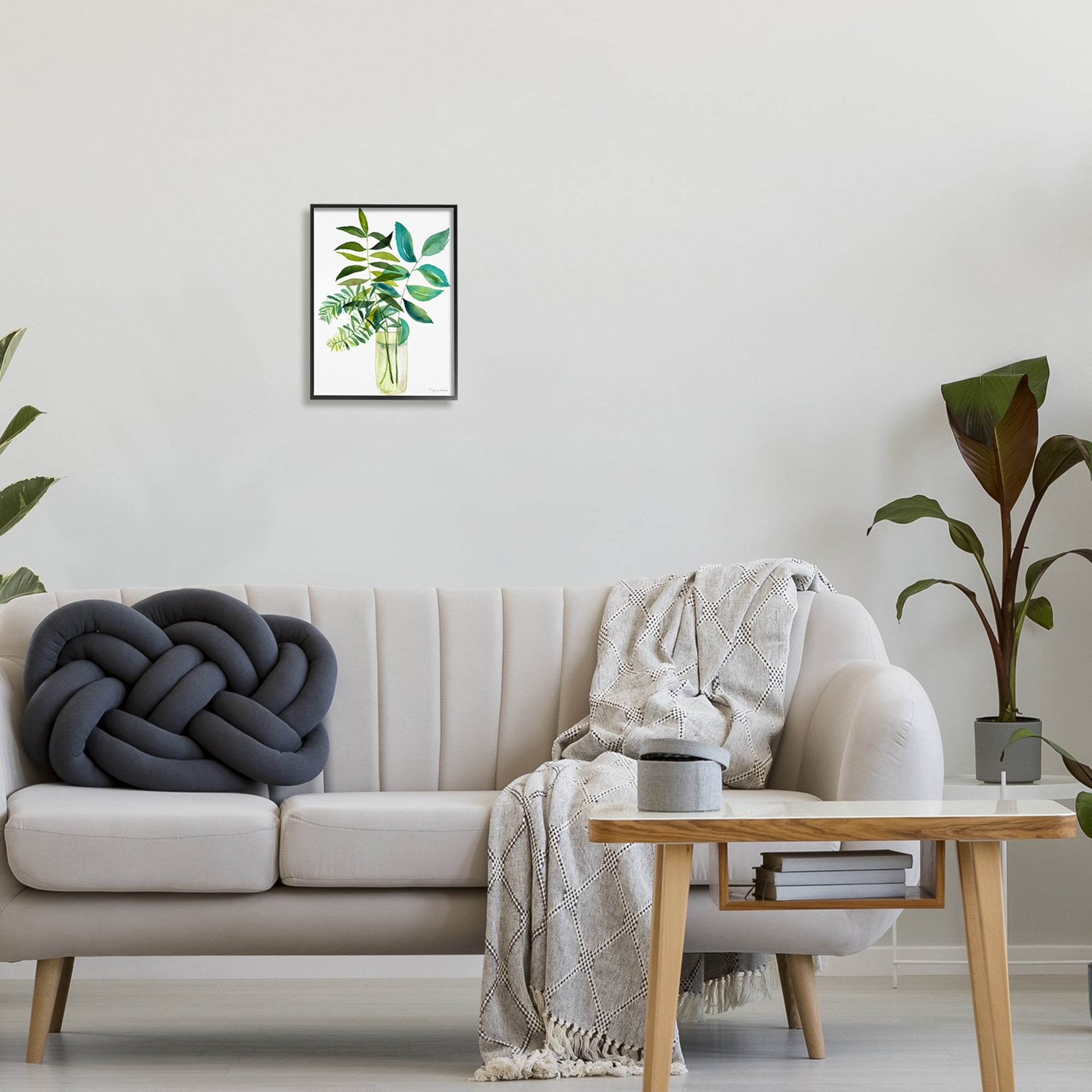 Stupell Industries Simple Green Leaf Sprigs Vase Botanical & Floral Painting White Framed Art Print Wall Art
