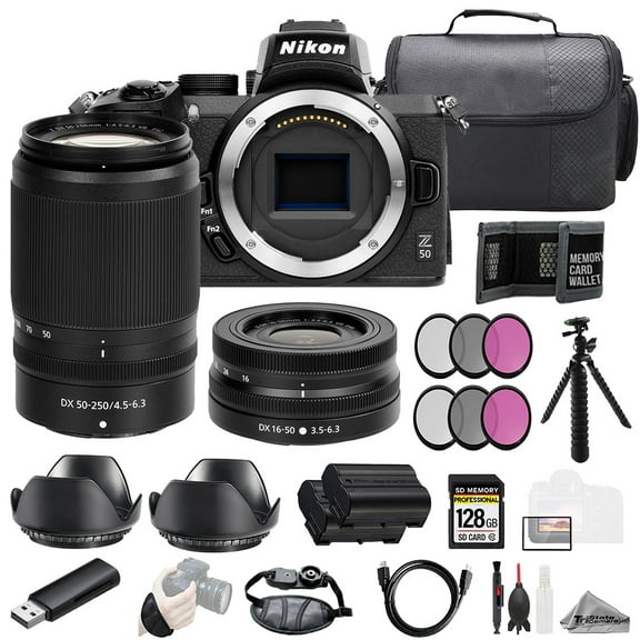 Nikon Z50 II   16-50mm & 50-250mm VR Lenses 128GB   Ext Bat  3 PC Filter- Kit