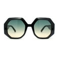 thumbnail image 2 of Womens Octagonal Retro Beveled Thick Rim Chic Mod Sunglasses Black - Green Yellow, 2 of 4