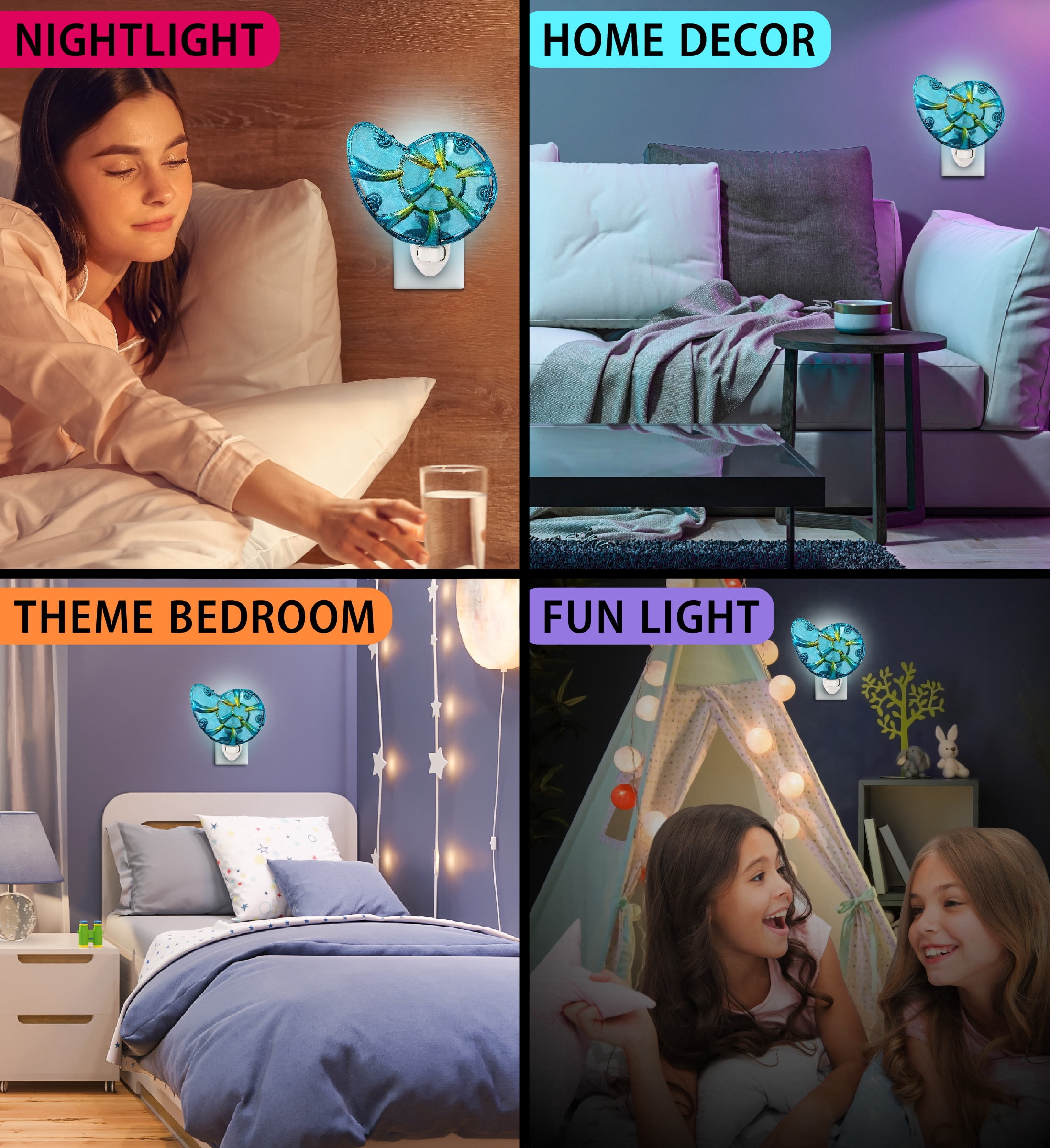 Puzzled Glass Art Blue Sea Shell Night Light - Decorative Night Light Beach Decor for Bedroom, Bathroom, Perfect Seashell Lamp Decorative Room Lights, Elegant Plug In Wall Lamp with On and OFF Switch