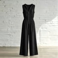thumbnail image 7 of Womens V Neck Casual Dressy Jumpsuits Smocked Zip Up Sleeveless Wide Leg Jumpsuit Summer Teacher Work Outfit Black XL(XL), 7 of 7