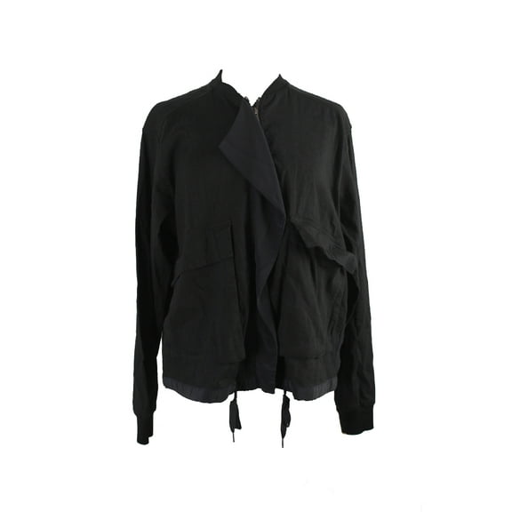 DKNY Womens Black Long-Sleeve Linen Blend Cascade Bomber Jacket M