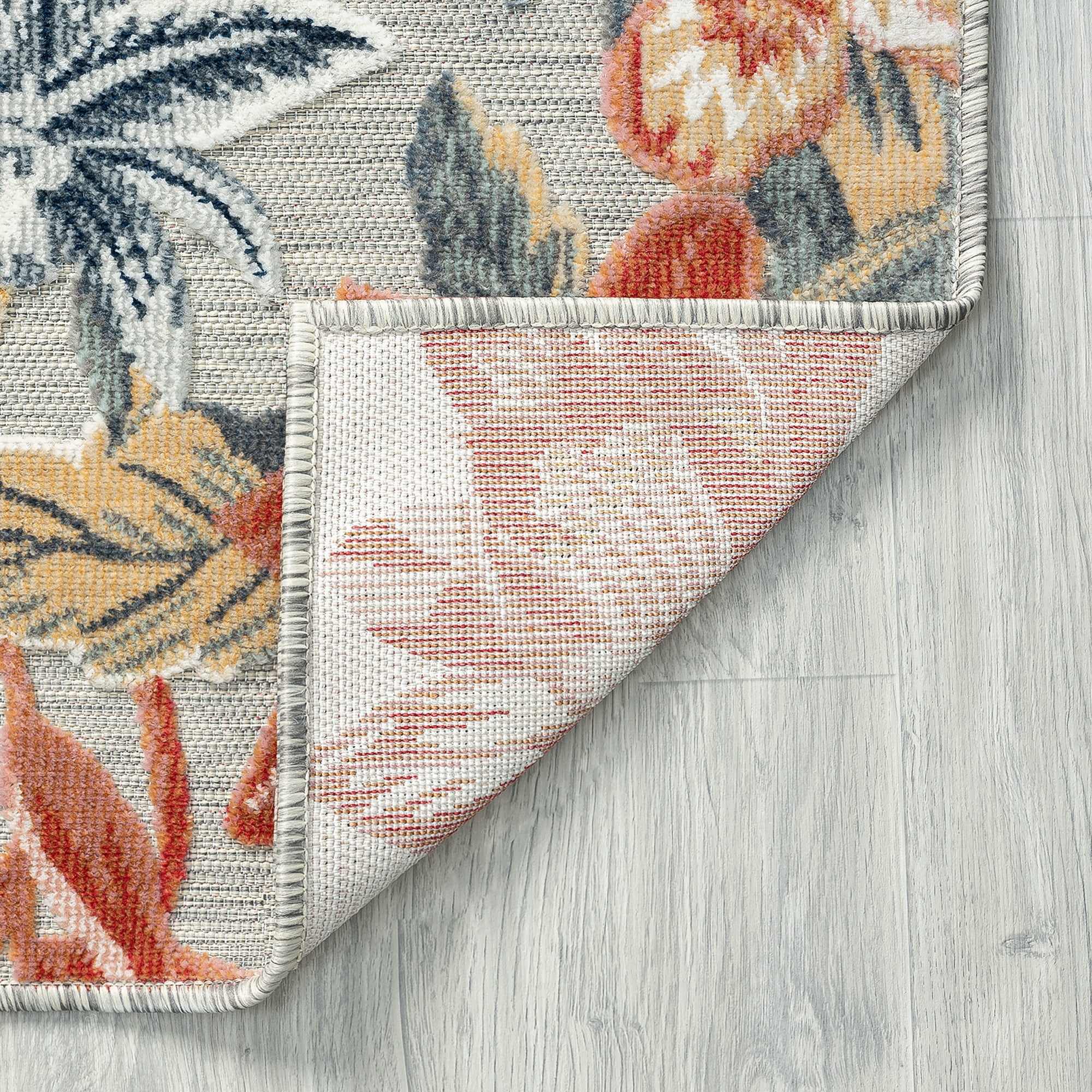 Bliss Rugs Floral Indoor Outdoor Rug Water Resistant Runner Rug for Patio, Hallway, Entryway, Deck, Gray ,2' x 8'