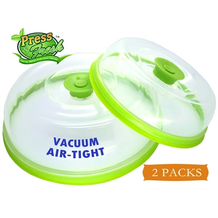 Food Plate Press n Fresh Stackable Vacuum Air-tight Food Sealer Container Plate Platter Lid Cover Topper Dome for Left Over Food and Dessert (Green, 9 & 7 inches) ()