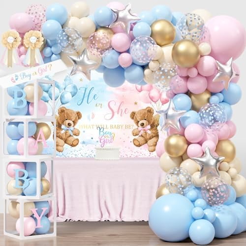 Bear Gender Reveal Decor: He/She theme (backdrop, balloon arch), 218 – Home Decor, Kitchen, & Other