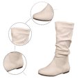 thumbnail image 5 of Gyexs Flat Suede Boots for Women Low Heel Mid Calf Slouchy Boots Soft Comfortable Outdoor Footwear with Side Zipper Beige & Size 8.5, 5 of 8