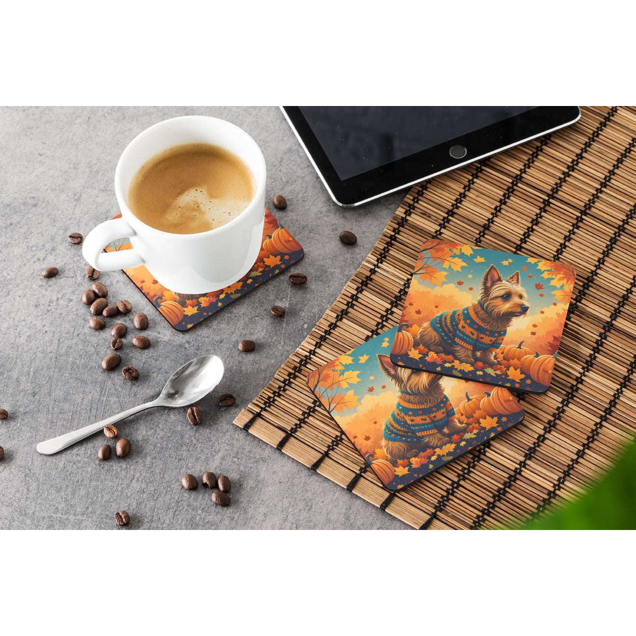 Australian Terrier Terrier Fall Foam Coaster Set of 4 3.5 in x 3.5 in