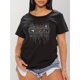 thumbnail image 2 of D129 Women's Casual Short Sleeve T-Shirt with Rhinestone Heart & "GREEN" Graphic Print, Stretchy Cotton Blend, Round Neck, Machine Washable, All-Season Comfort, Allseason Apparel | Round Neck Tshirt, 2 of 7