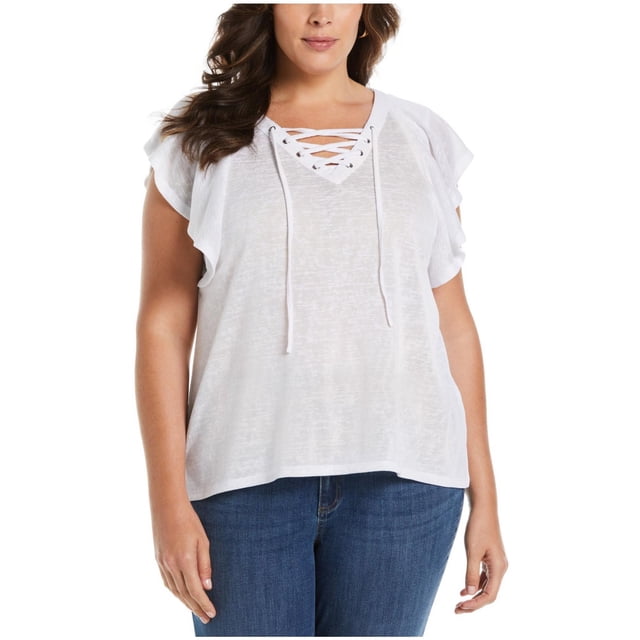 Ella Rafaella Womens Lace U Princess Shell Blouse, white, Plus Size, 1X