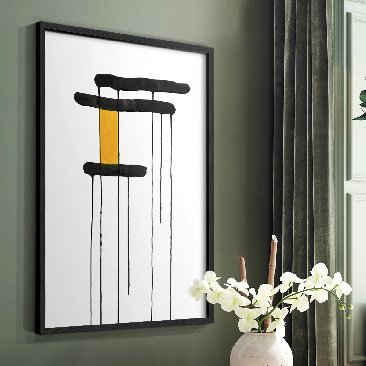 Golden Waterfall I in Black Solid Wood 16 x 20 Framed Print