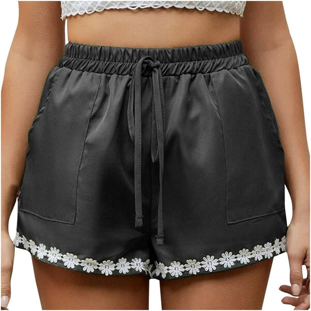 Pantalones cortos de verano de moda para mujer, pantalones cortos de cintura elástica con bolsillos florales y vendaje sexy Fridja fhjkhfk459232