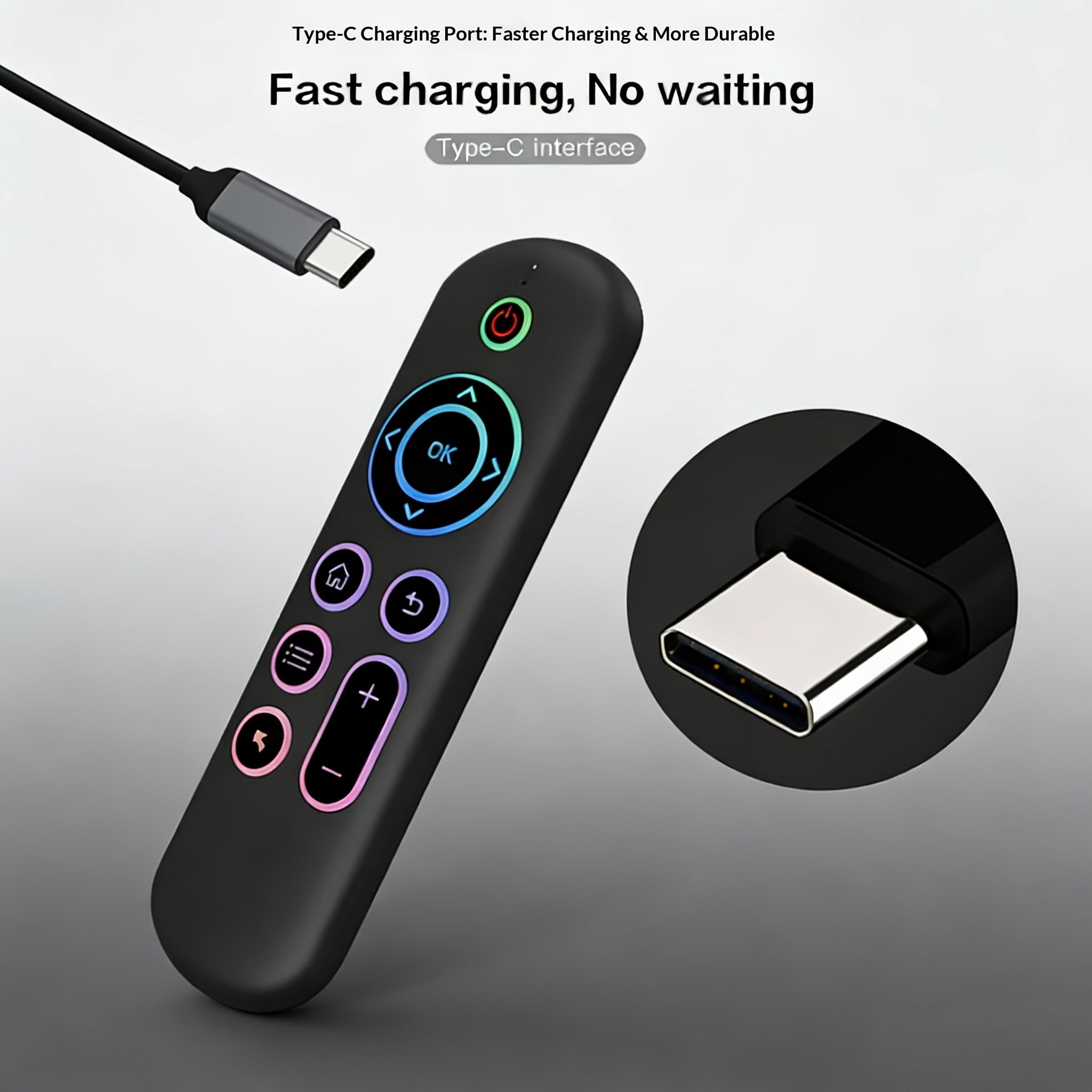 Air Mouse Remote with Keyboard, 2.4G Wireless & Bluetooth Backlit Controller, 7-Color LED, Rechargeable Type-C, IR Learning for Smart TV, Android Box, PC, HTPC
