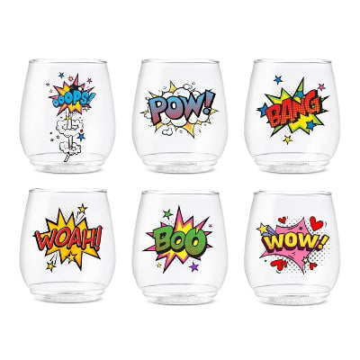 Unbreakable & Crystal Clear Plastic Printed Glasses TOSSWARE POP 14oz Vino Girl Power Series SET OF 6 Recyclable 