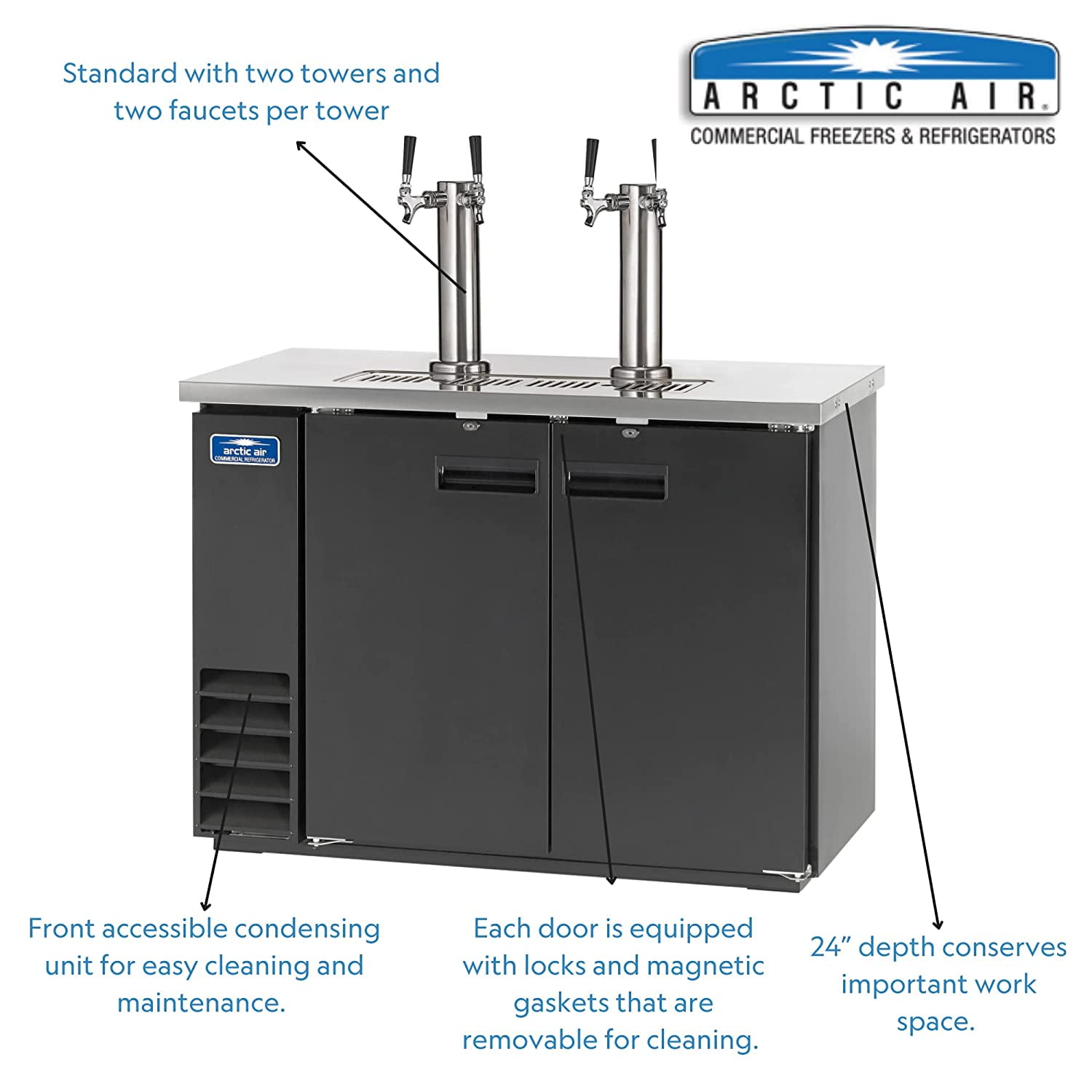 Arctic Air ADD Inch Double-Tap Direct Draw Draft Beer Cooler/Dispenser/Kegerator, Black, 115v
