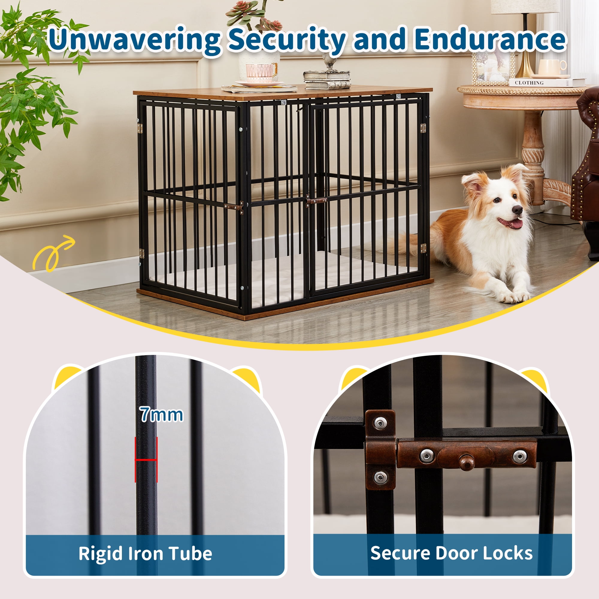 Made4Pets Medium Wooden Dog Crate Furniture with Washable Cushion for Dogs