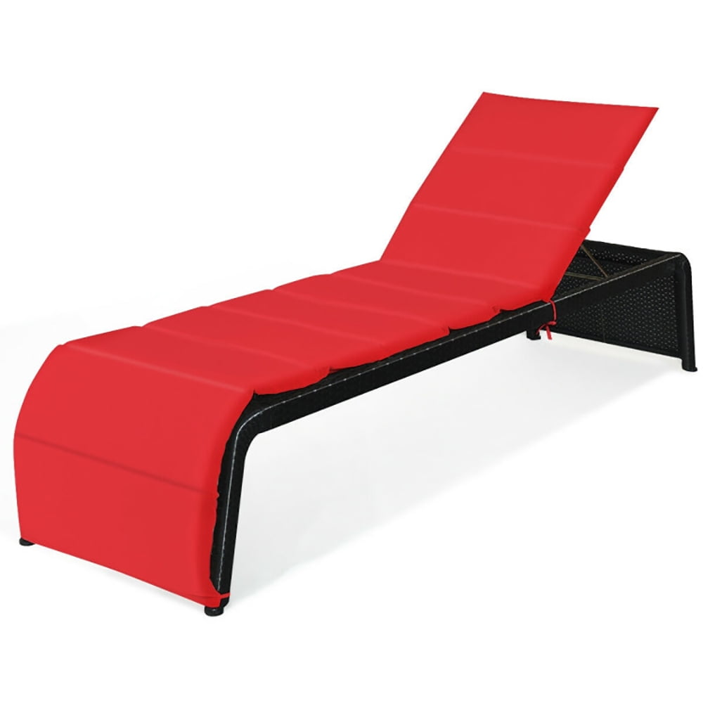 Aimee Lii Patio Rattan Lounge Chair Back Adjustable Chaise Recliner with Cushioned, Patio Loungers, Red Aimee Lii Patio Rattan Lounge Chair Back Adjustable Chaise Recliner with Cushioned, Patio Loungers, Red