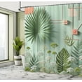 thumbnail image 3 of Ambesonne Sage Green Shower Curtain, Jade Tone Exotic Leaves, 69"Wx75"L, Cadet Blue Teal Salmon, 3 of 4