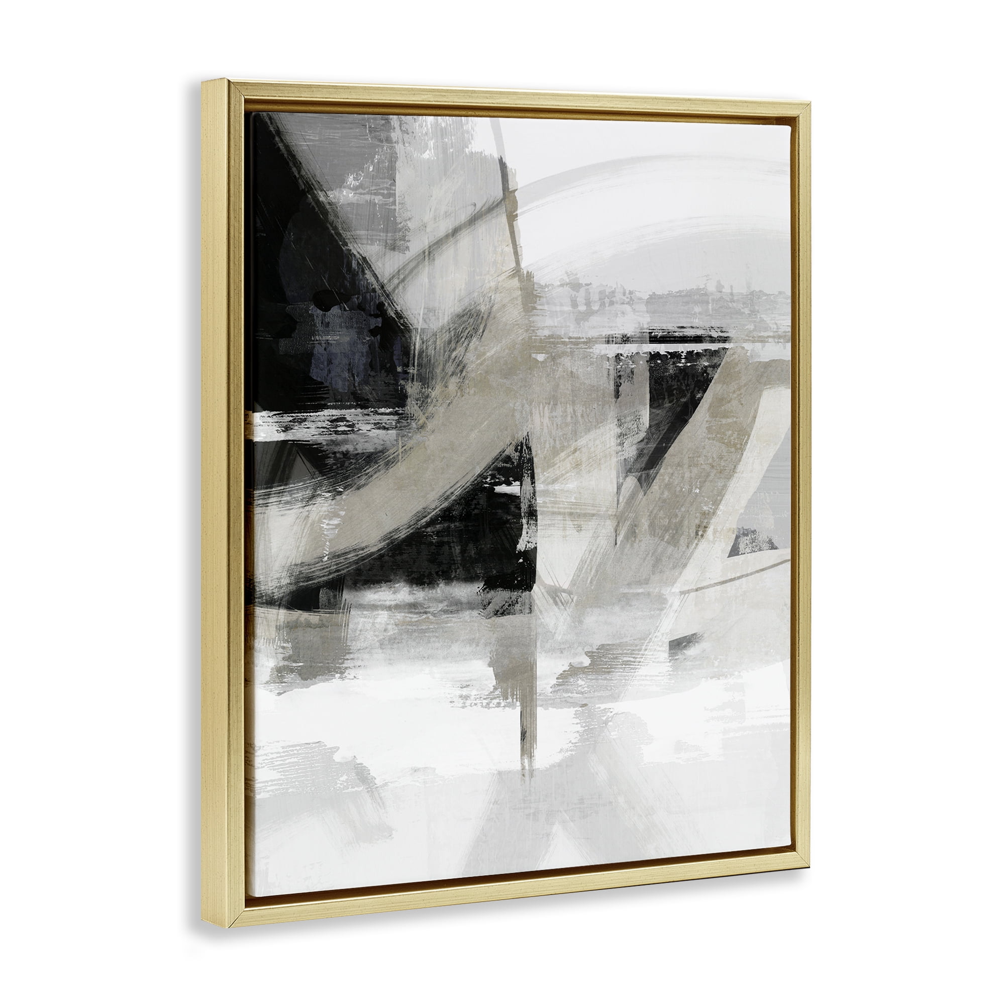 Stupell Industries Neutral Urban Complex Abstract Painting Gold Floater Framed Canvas Art Print Wall Art, 25 x 31