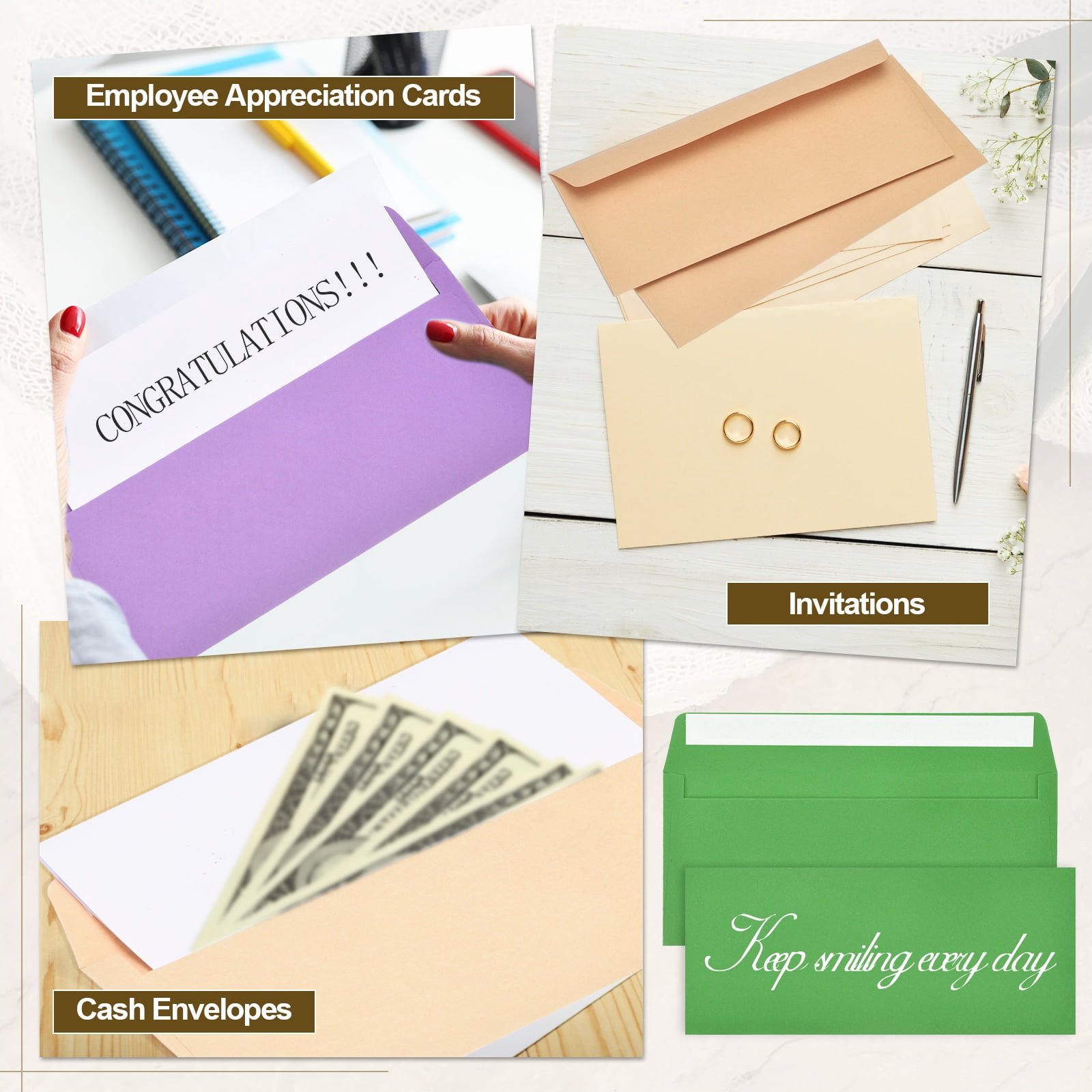 Uxcell 60 Pack Light Dark Green #10 Business Envelopes, Colored Self Seal Letter Size