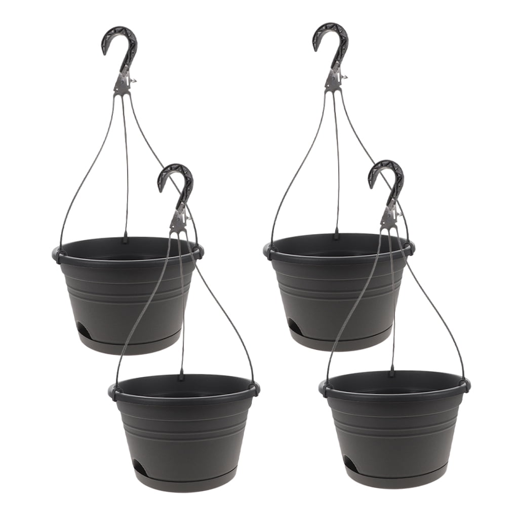 HEALEEP Set of 4 Hanging Flower Pots with Hooks, PP Material, Ideal for Indoor and Outdoor Plant Display