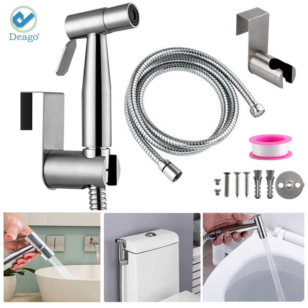 Stainless Steel Bidet Sprayer Shower Shattaf Bathroom Toilet T-Adapter& Hose Kit 