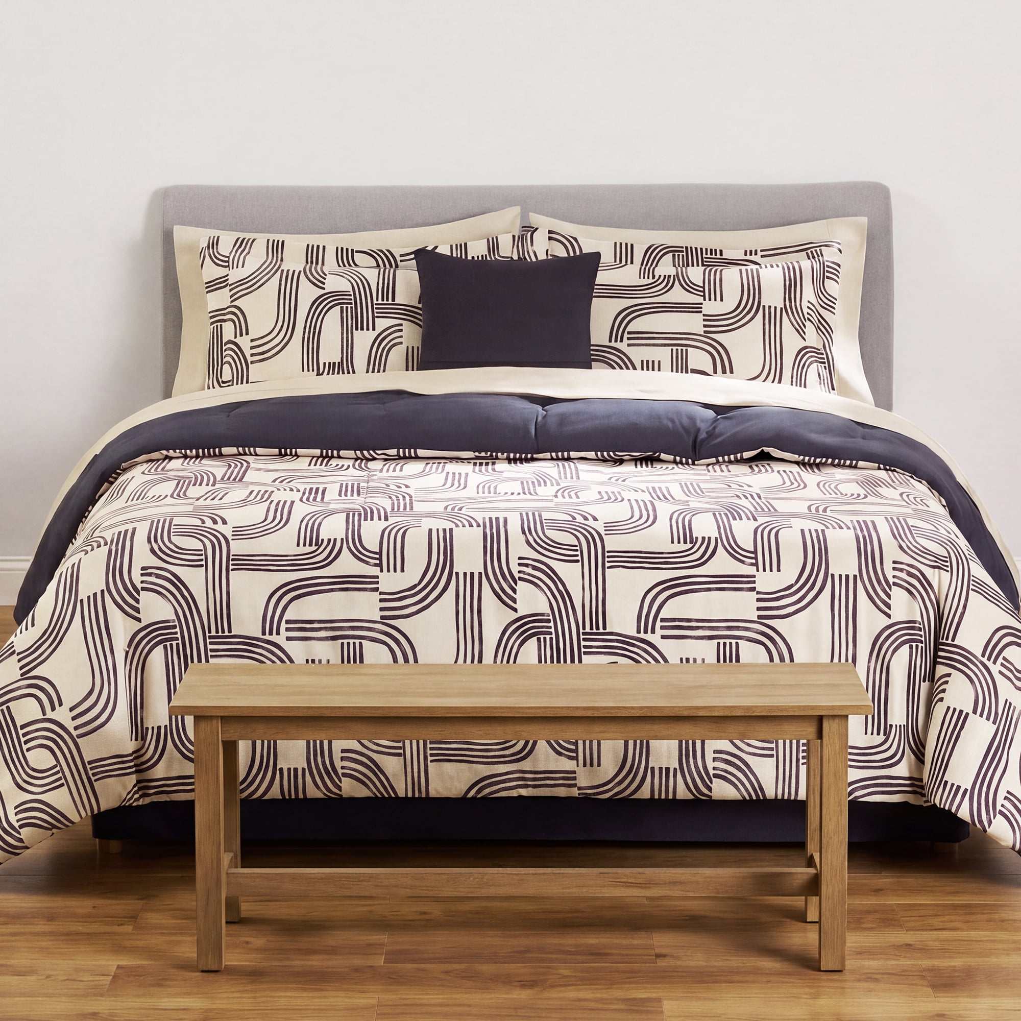 Mainstays 11 Piece Bed in a Bag Comforter Set with Sheets, Black Arch, King
