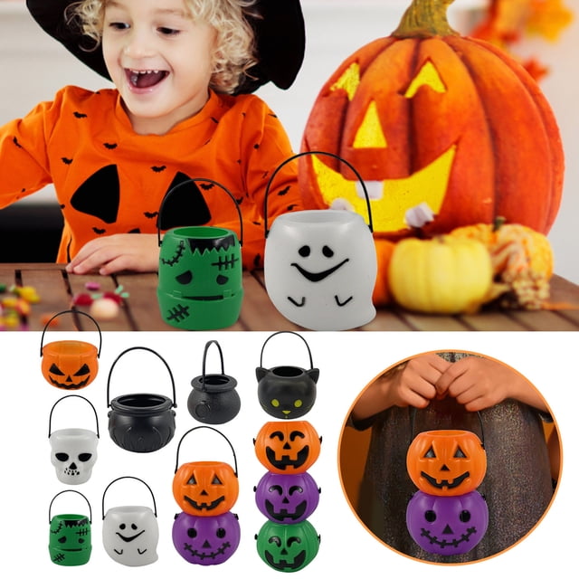 KER 12 Pcs Seau à Bonbons d'Halloween Pot de Citrouille Pot de Sorcière en Plastique Bouteille d'Eau d'Halloween pour Fête d'Enfants