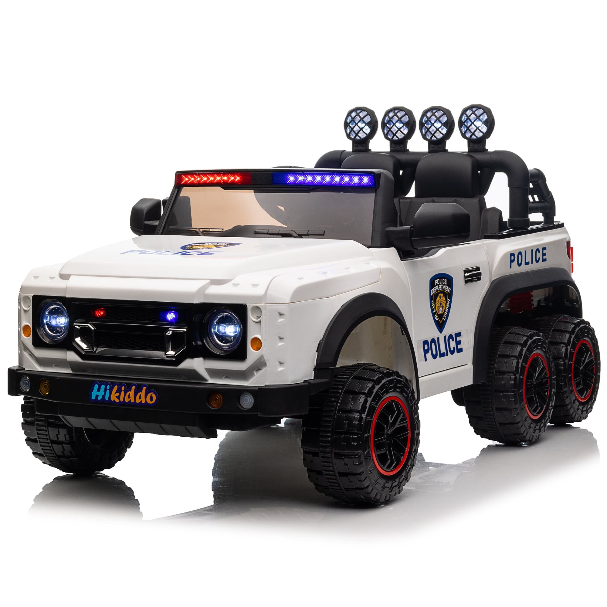 Hikiddo JC003 24V Kids Ride on Police Car, 2 Seater Powered Ride on Toy Truck with Remote, Megaphone
