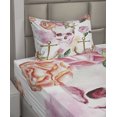 thumbnail image 2 of Ambesonne Skull Fitted & Top Sheet Set with Sham, Anchor Roses Peony Art, White Green Pink, 2 of 4