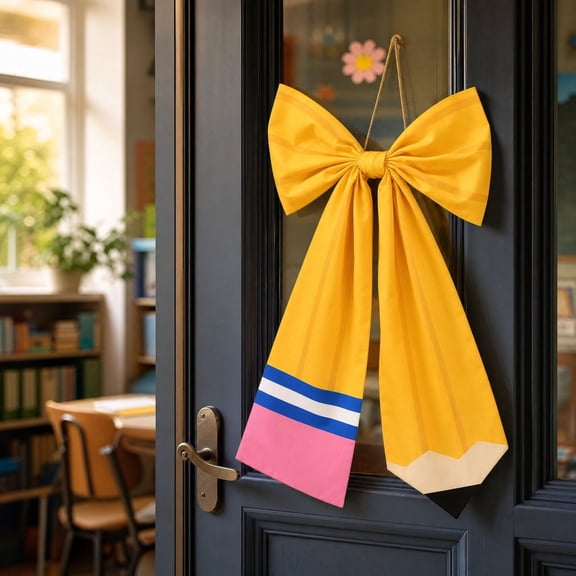 Back to School Crayon Wreath Bows 28 x 19 Inch Classroom Crayon Bows Hanging Decor Bow Door Hanger for First Day of School Party Classroom Office Wall Porch Front Door Decorations Supplies