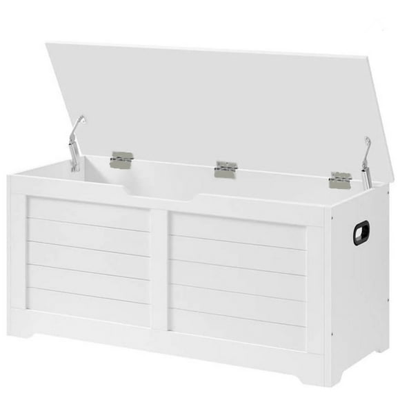 Entryway Storage Bench, Shoe Storage Chest Cabinet with 2 Safety Hinges,White